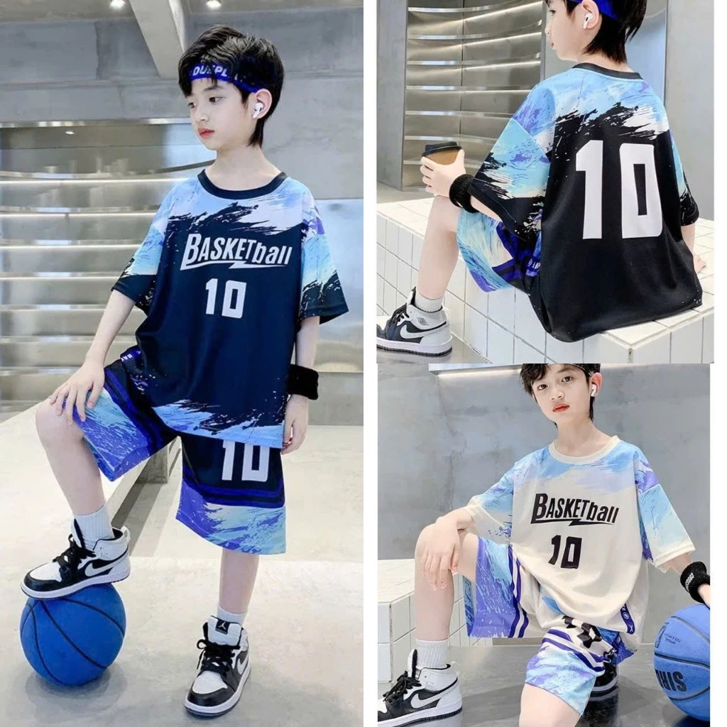 Bộ quần áo mùa hè cho bé trai size 14-52kg , Bộ thể thao BASKETBALL SỐ 10 . Chất liệu co dãn, thoáng mát