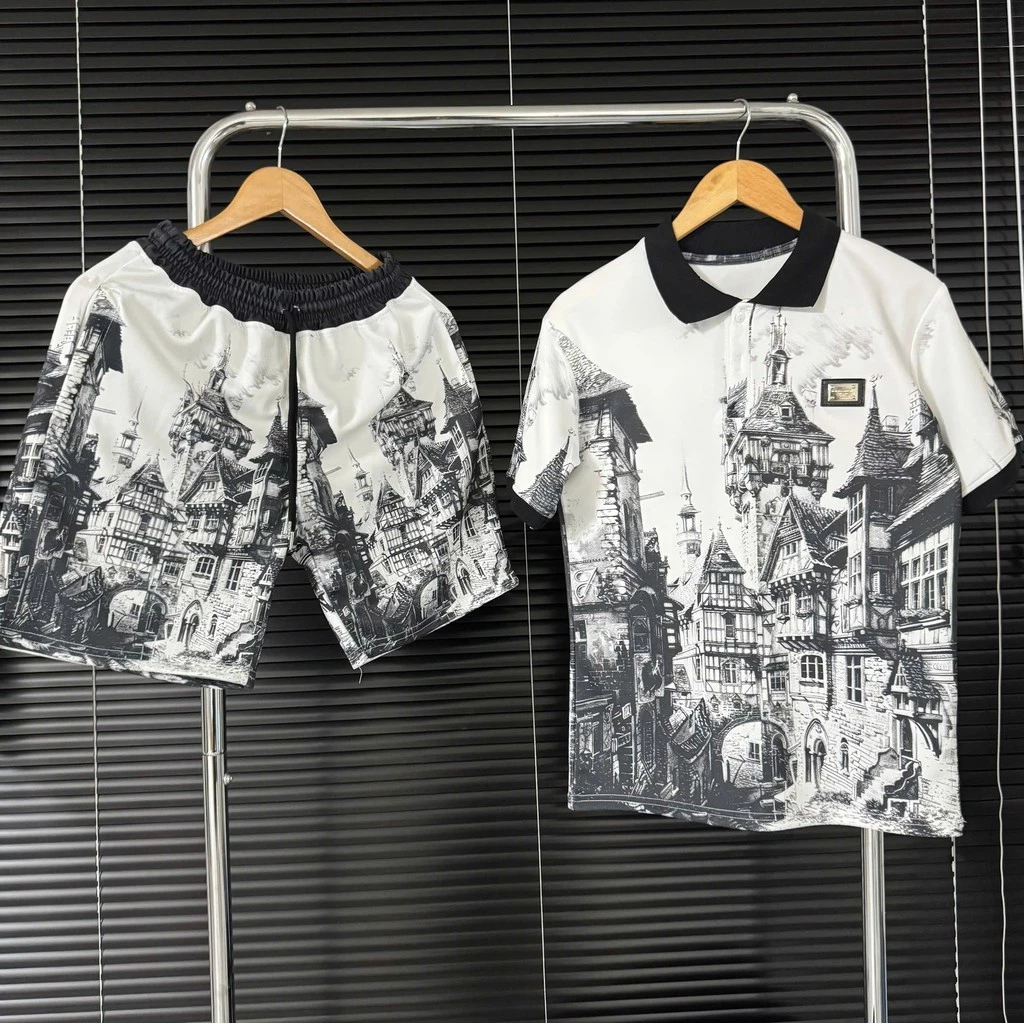 Bộ Quần Áo Polo Đê Gờ Thị Trấn Cổ , Logo Kim Loại Nam Menswear