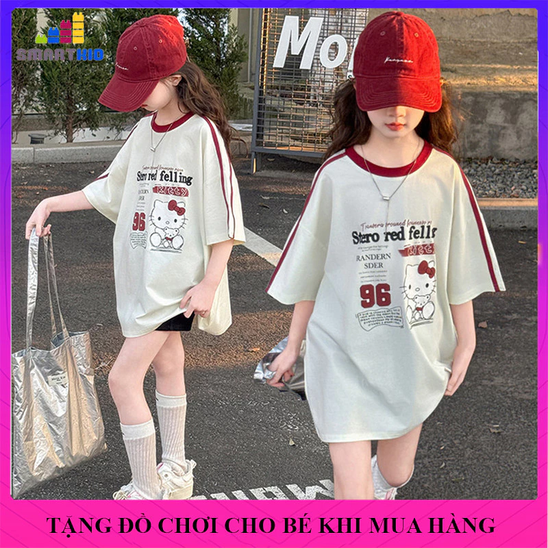 Áo thun nữ, áo thun bé gái ngắn tay dáng rộng size 18-50kg chất liệu cotton, áo thun bé gái mùa hè phong cách hàn quốc