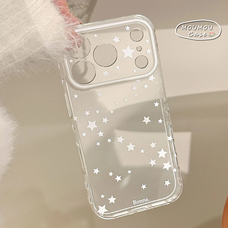 Ốp Lưng IPhone 17 13 11 16 13 14 XR Pro Max XR X XS MAX Max Ốp Lưng Trong Suốt Họa Tiết Ngôi Sao Màu Trắng Thời Trang