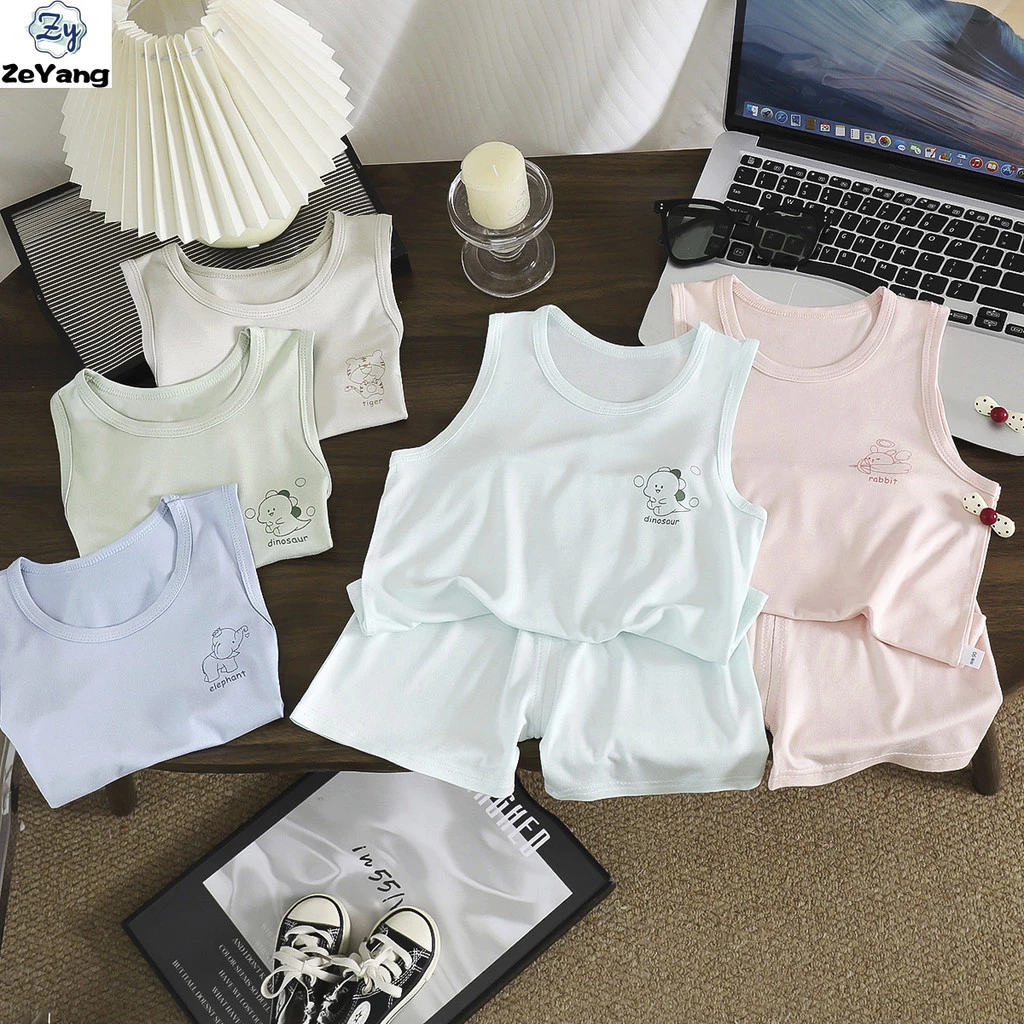 [ZY] 60-130 Hàng có sẵn Bộ đồ Vest Modal cho trẻ em Bộ đồ không tay thông thường Quần áo ở nhà cho bé Bộ đồ ngủ thoáng khí Quần áo trẻ em thời trang Vận chuyển nhanh