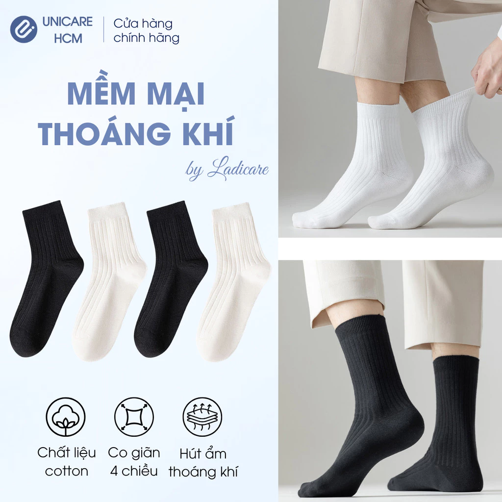 Tất vớ nam nữ LadiCare sợi tự nhiên cao cấp siêu thấm hút co giãn êm chân, thoáng khí tuyệt đối