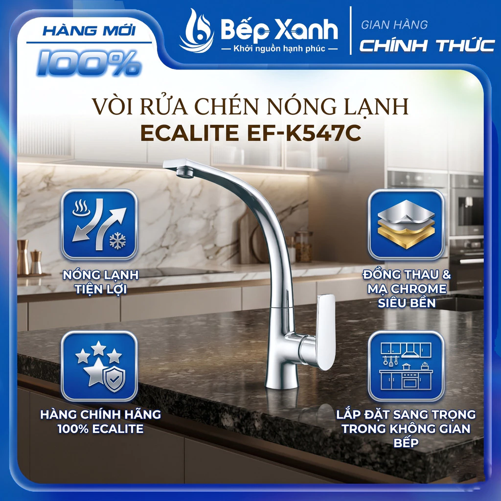 [FREESHIP HCM] Vòi Rửa Chén Nóng Lạnh Ecalite EF-K547C - Có Dây Rút