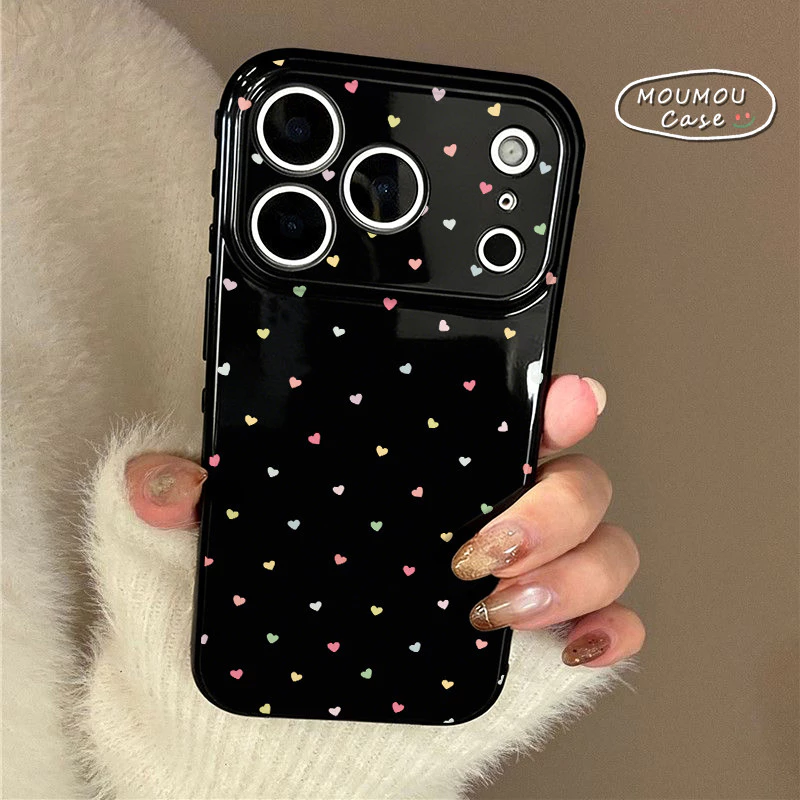 Ốp Lưng Cho IPhone 16 11 17 15 13 14 12 Pro Max XR X XS Max AIR 7 16 8 Plus SE Bìa mềm toàn màn hình Heart Full Lens