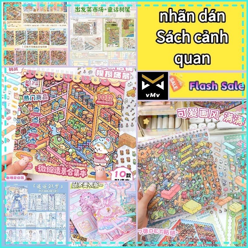 vMv ✨ sticker 3d nhãn dán đa chiều pet nhiều cảnh sổ 20 mẫu tạo dán chống thấm nước trang Trí Với Bối Cảnh