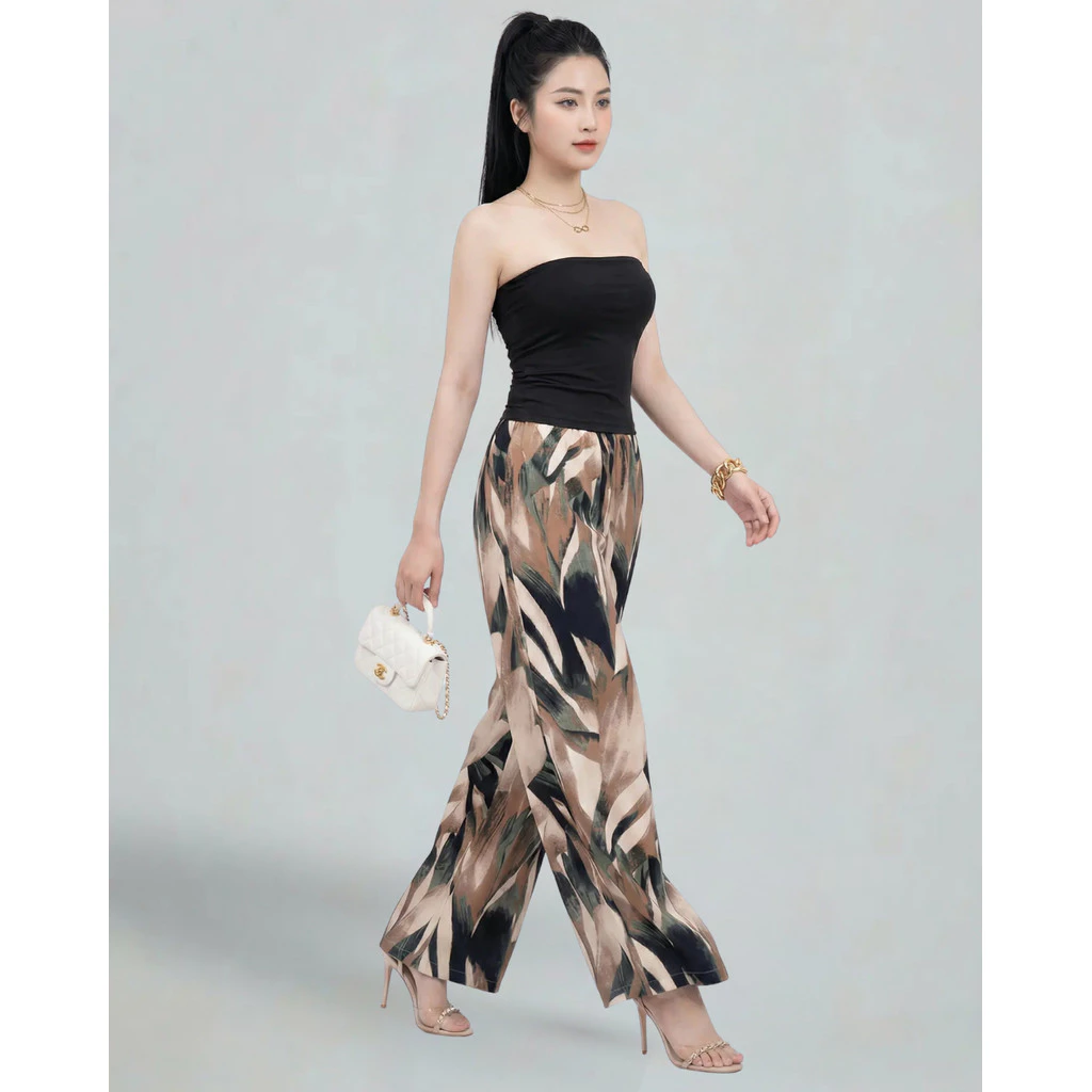 Quần Ống Rộng SHI Nữ Lưng Thun In Họa Tiết