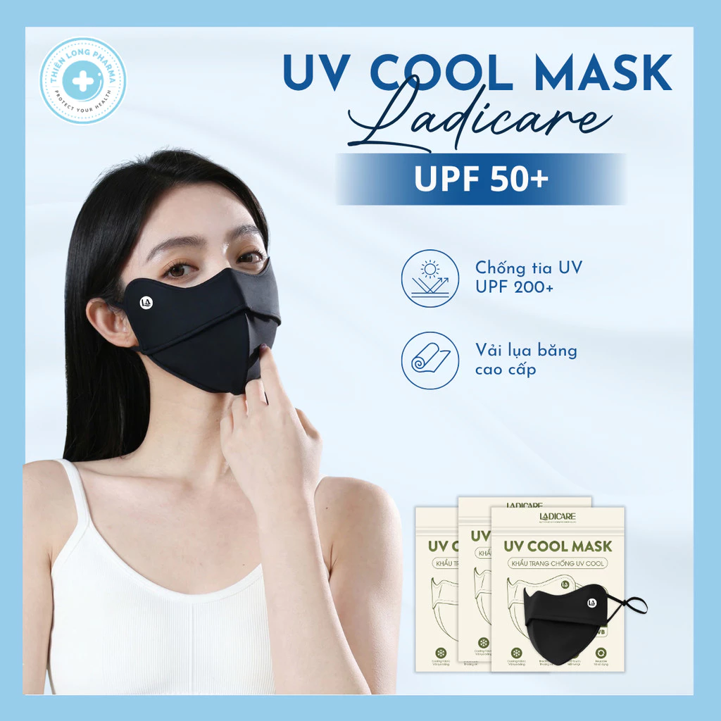 Khẩu trang chống tia UV, chống nắng LADICARE UV COOL MASK UPF 50+ hàng chính hãng, chất liệu lụa băng cao cấp