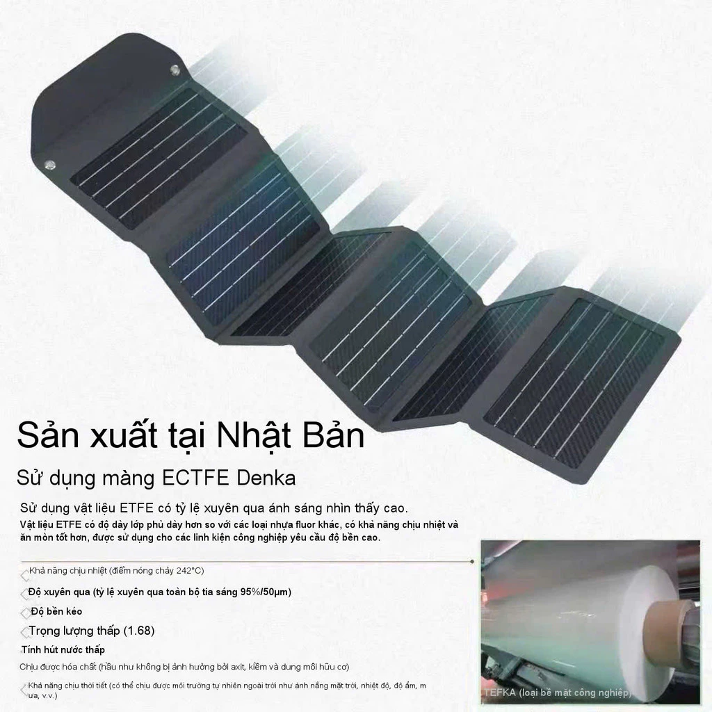 Tấm Pin Năng Lượng Mặt Trời Gấp Gọn 18W Cổng Type-C Sạc Điện Thoại Treo Balo Đi Cắm Trại Phượt