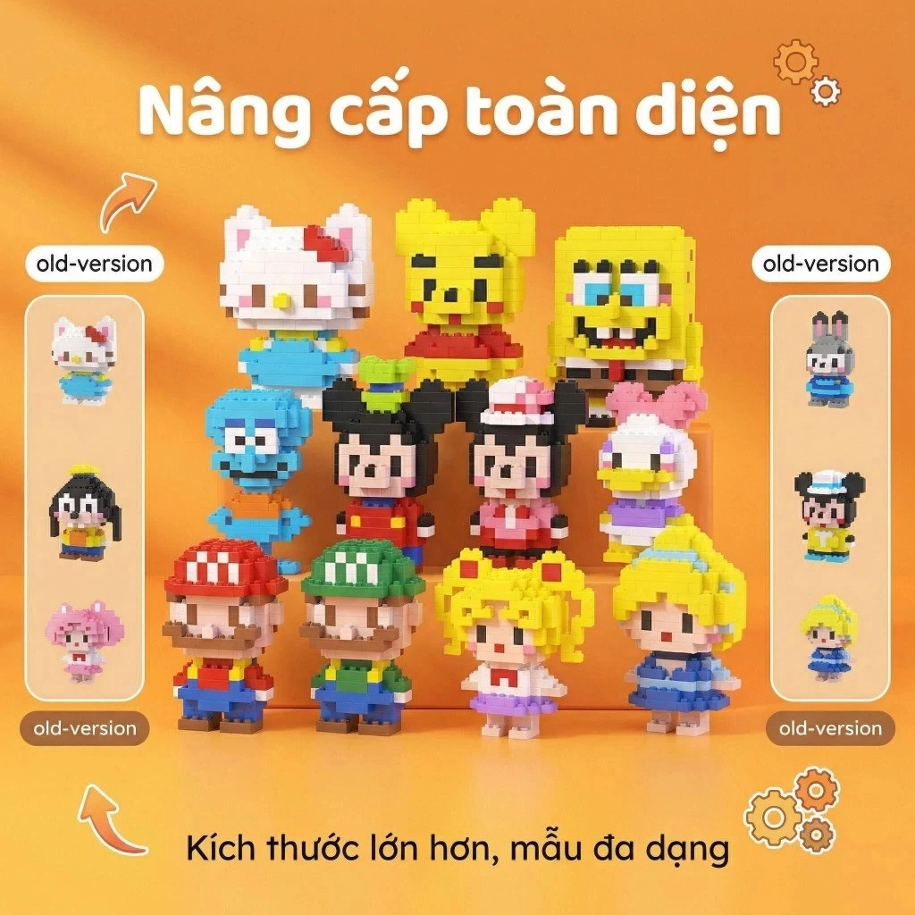 COMBO DIY Lắp Ráp Mô Hình 3D Mini (Bản Nâng Cấp) – Hạt to dễ lắp, có tư thế đứng & ngồi, hoạt hình dễ thương, đồ chơi xế