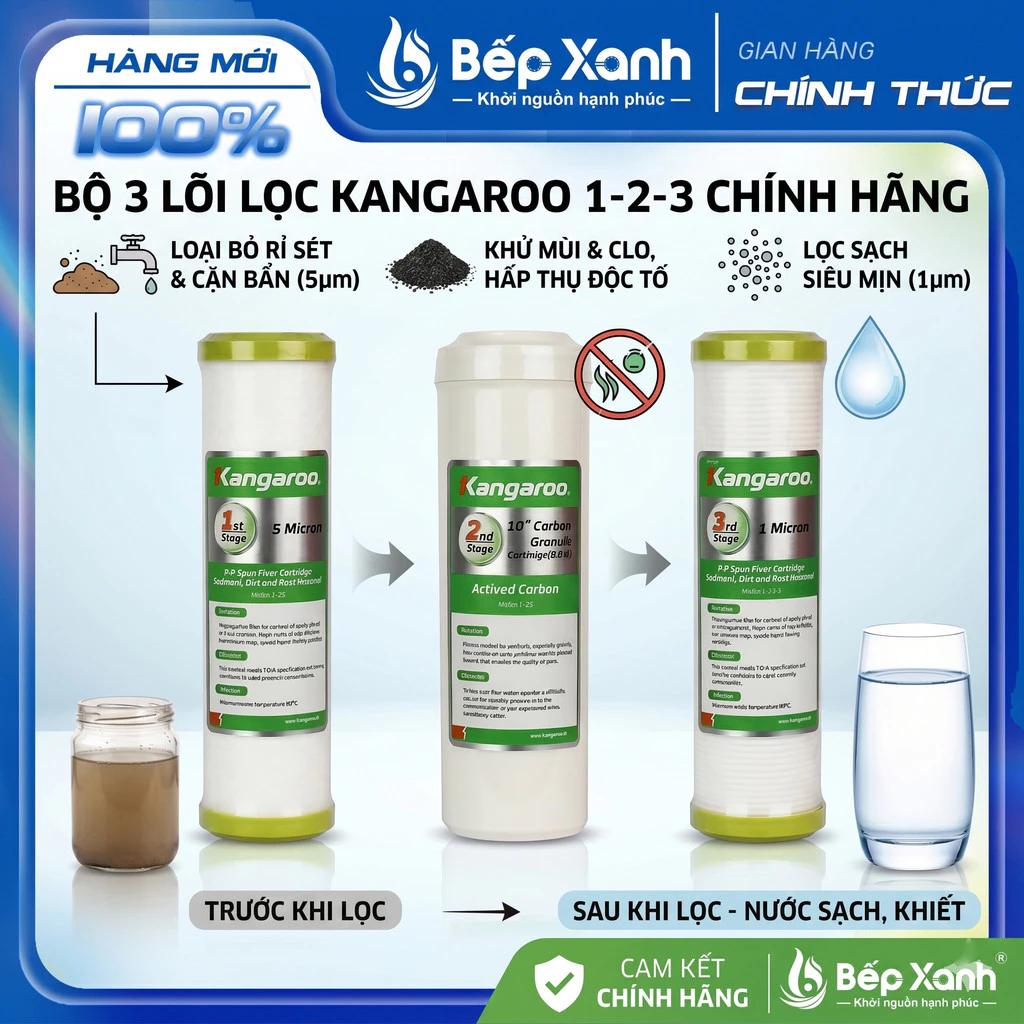 [Mã ELHA giảm 10%] Bộ Lõi Lọc Nước Kangaroo 1-2-3 Chính Hãng - Thay Thế Dễ Dàng, Giao Hỏa Tốc