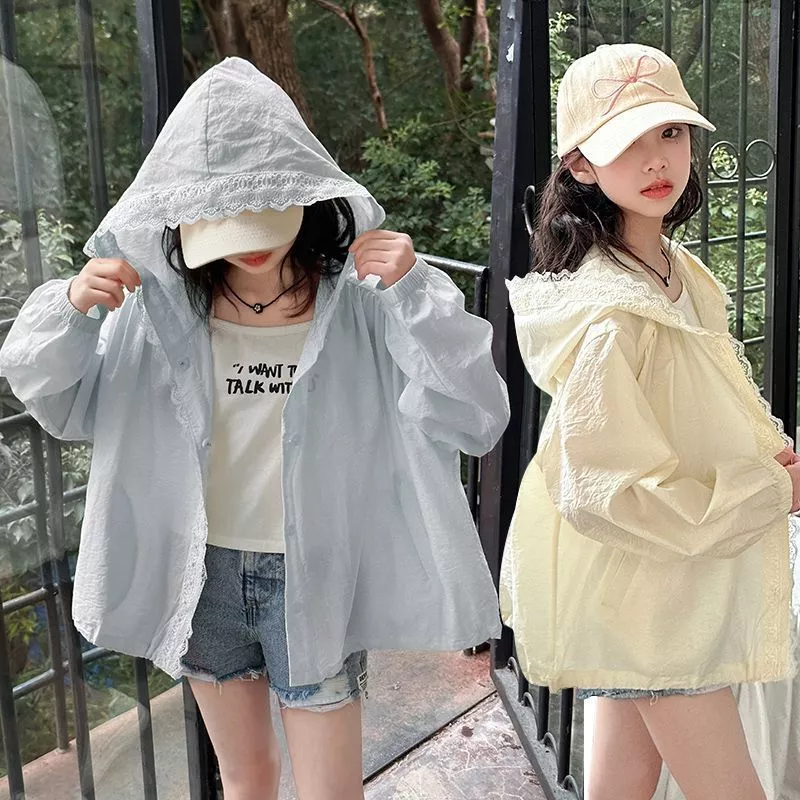Áo khoác bé gái - mỏng nhẹ thoáng khí có mũ phong cách Hàn Quốc dễ thương mặc hè đi chơi