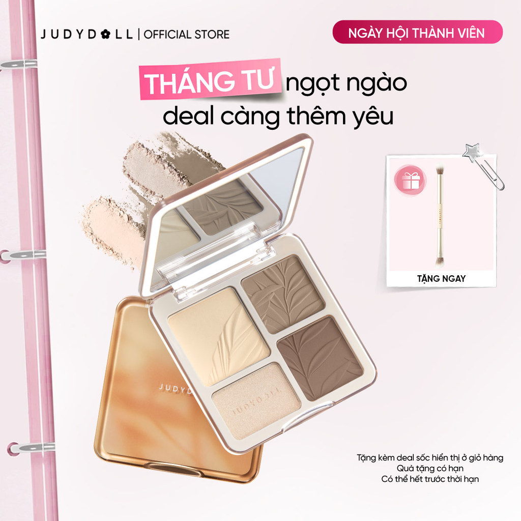 JUDYDOLL Phấn bắt sáng tạo khối 4 ô Highlight Contour Palette Tự nhiên Lâu trôi Chống nước 9g