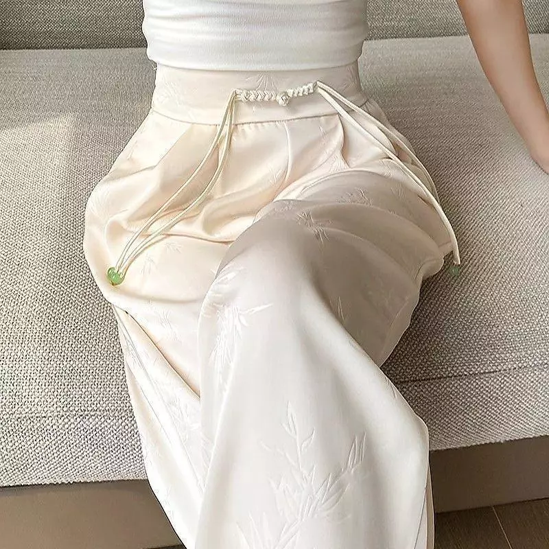 Satin Jacquard Quần Ống Rộng Phong Cách Trung Hoa khóa cao cấp, thời trang cho xuân hè