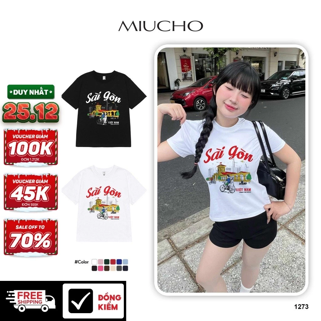 Áo baby tee ôm body du lịch các tỉnh thành Miucho BST vải co giãn thoáng mát in mix