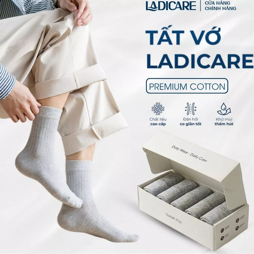 [Combo 10] Tất vớ cổ trung, cao trơn nam nữ LADICARE sợi tự nhiên êm ái dày dặn thoáng khí, khử mùi hôi chân