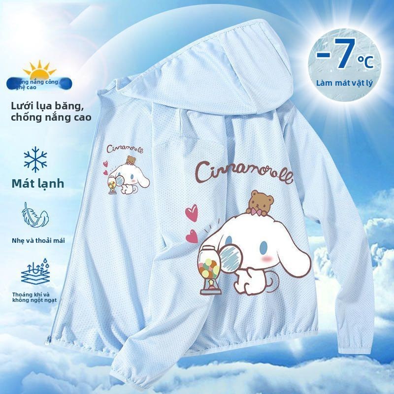 Áo khoác bé gái Cinnamoroll - mỏng nhẹ thoáng khí có mũ dễ thương phong cách mùa hè