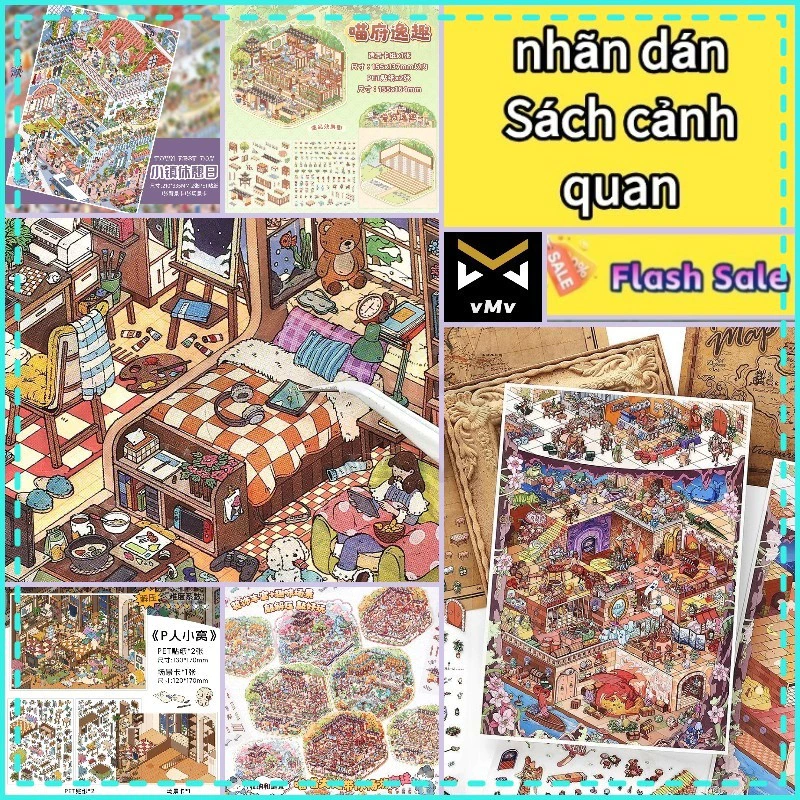 vMv ✨ Sticker Dán Trang Trí 3D Bộ Sưu Tập Các Cảnh Thu Nhỏ Set Nhãn Dán Cửa Hàng Trang Trí Với Bối Cảnh