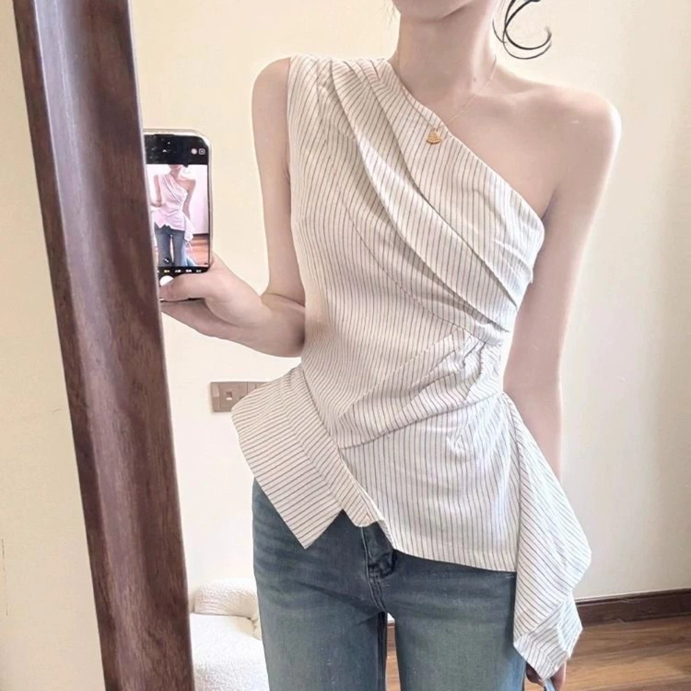Áo Vest Không Tay Sọc Chéo Vai Phong Cách Hàn Quốc Dành Cho Nữ Thời Trang Mùa Hè Mới Áo Vest