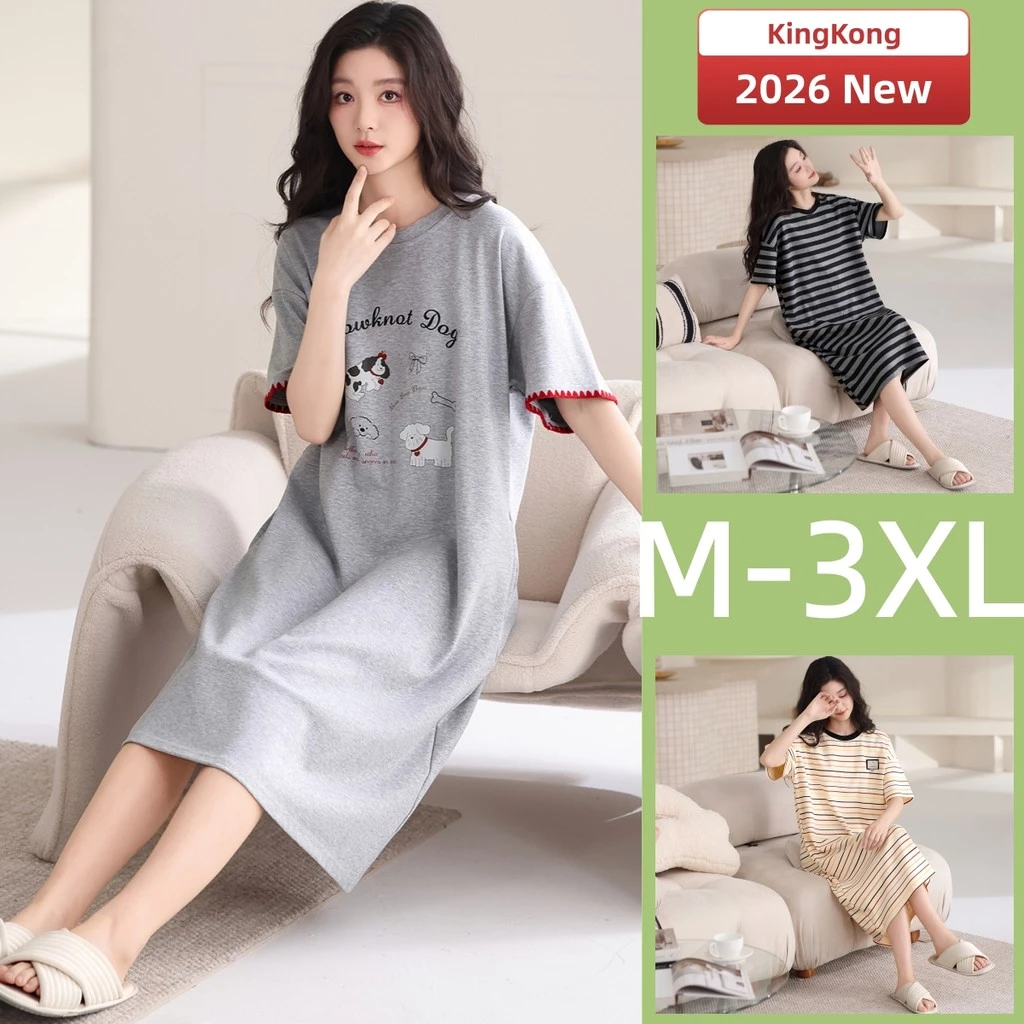 Váy Ngủ Bộ Cotton Cho Nữ Mùa Hè, Tay Ngắn, Họa Tiết Hoạt Hình Dễ Thương Size M-3XL