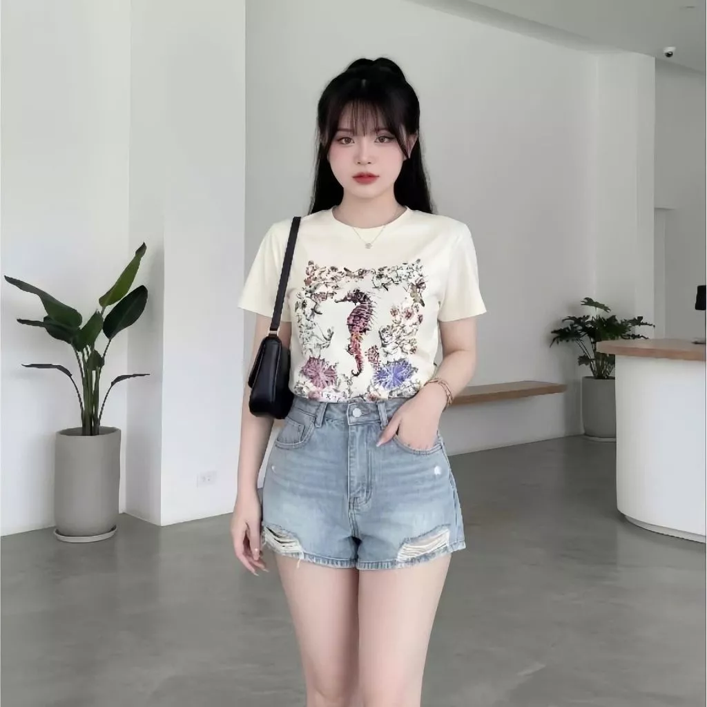 Áo Thun In Hình Con Cá Ngựa Siêu Hot Chuẩn Đẹp Cao Cấp Co Dãn Thoáng Mát Top Hottrend Cổ Tròn Nam Nữ