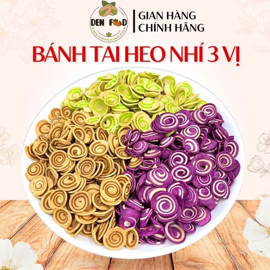 BÁNH TAI HEO MINI CỐT DỪA MIX 3 VỊ – GIÒN TAN, ĐỒ ĂN VẶT DENFOOD