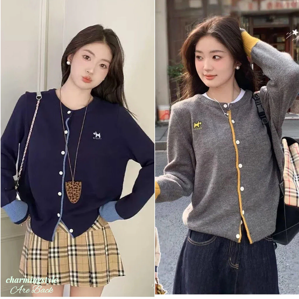 Áo Khoác Cardigan Dệt Kim Thêu Hàn Quốc, Bạn Là Mẫu Áo Len Thu Đông Mới, Áo Cổ Tròn Dáng Rộng