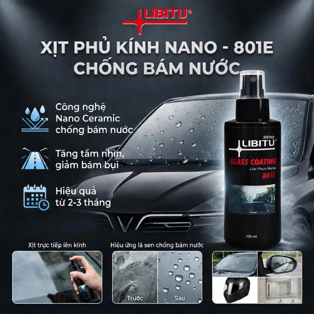 "[ Tặng Khăn] Bình Xịt Phủ Kính Nano Cao Cấp Chống Bám Nước LIBITU 801E, Loại Bỏ Màng Dầu" đang được đối chiếu cho người mua tại Việt Nam