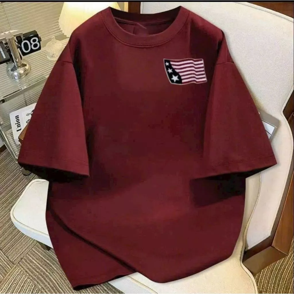 Áo phông basic tay lỡ thời trang, unisex lá cờ mỹ  -chang3158