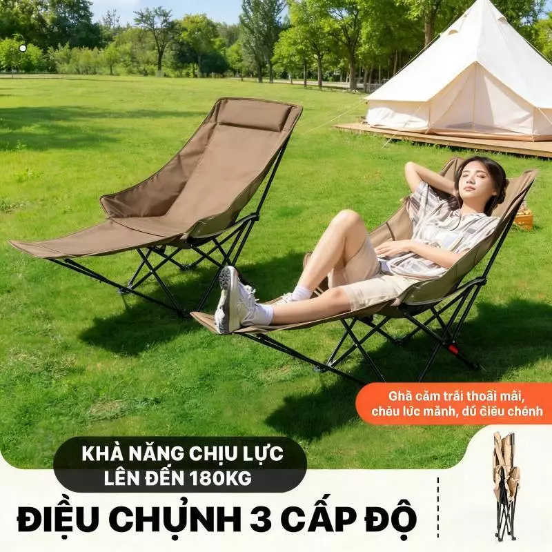 Ghế Xếp Thư Giãn Chịu được Trọng Lượng 150kg Ngoài Trời Chất Liệu Vải Oxford. Ghế Cỏ Có Thể Gập Lại