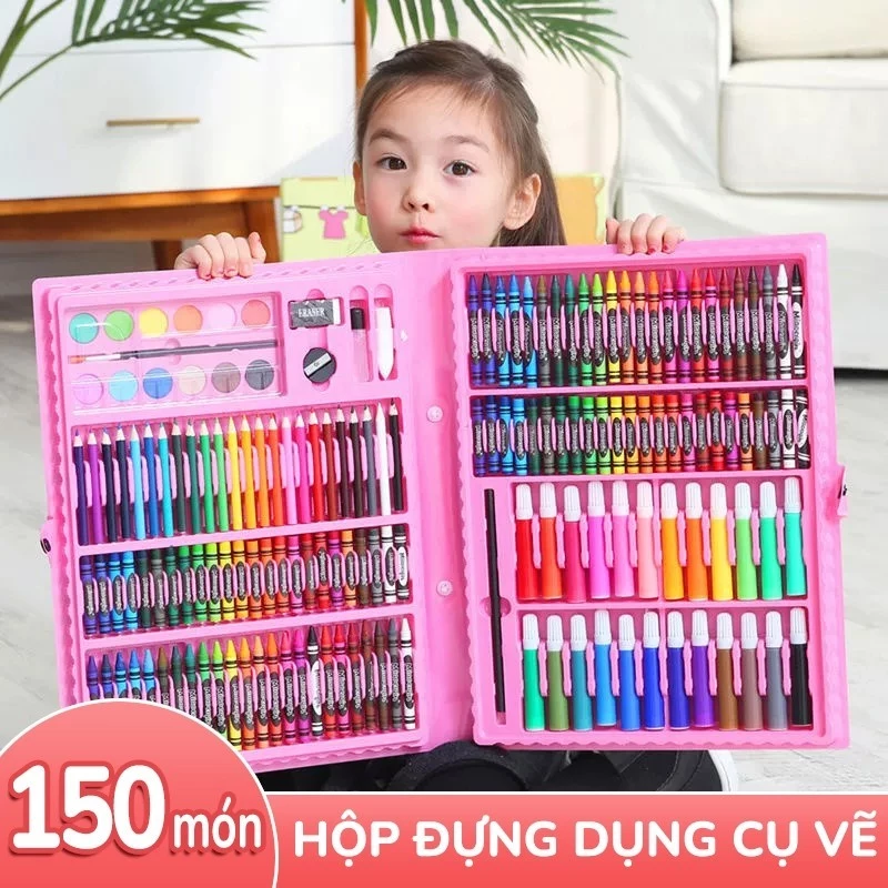 Bộ bút màu nước đầy màu sắc cho việc học tập, bộ 150 cây bút chì màu và dụng cụ vẽ tranh an toàn, thích hợp cho mẫu giáo