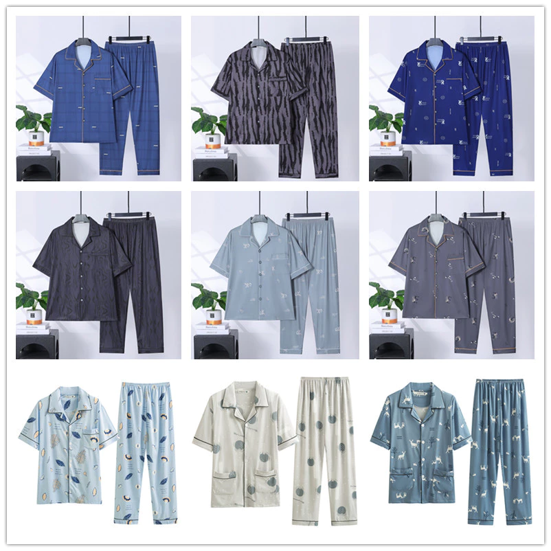 Bộ đồ ngủ nam cỡ lớn, tay ngắn, chất liệu mỏng nhẹ