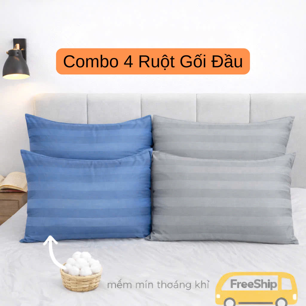 Bộ 4 ruột gối đầu vải cotton 3F hàng cao cấp mềm mịn, cho phòng ngủ sang trọng