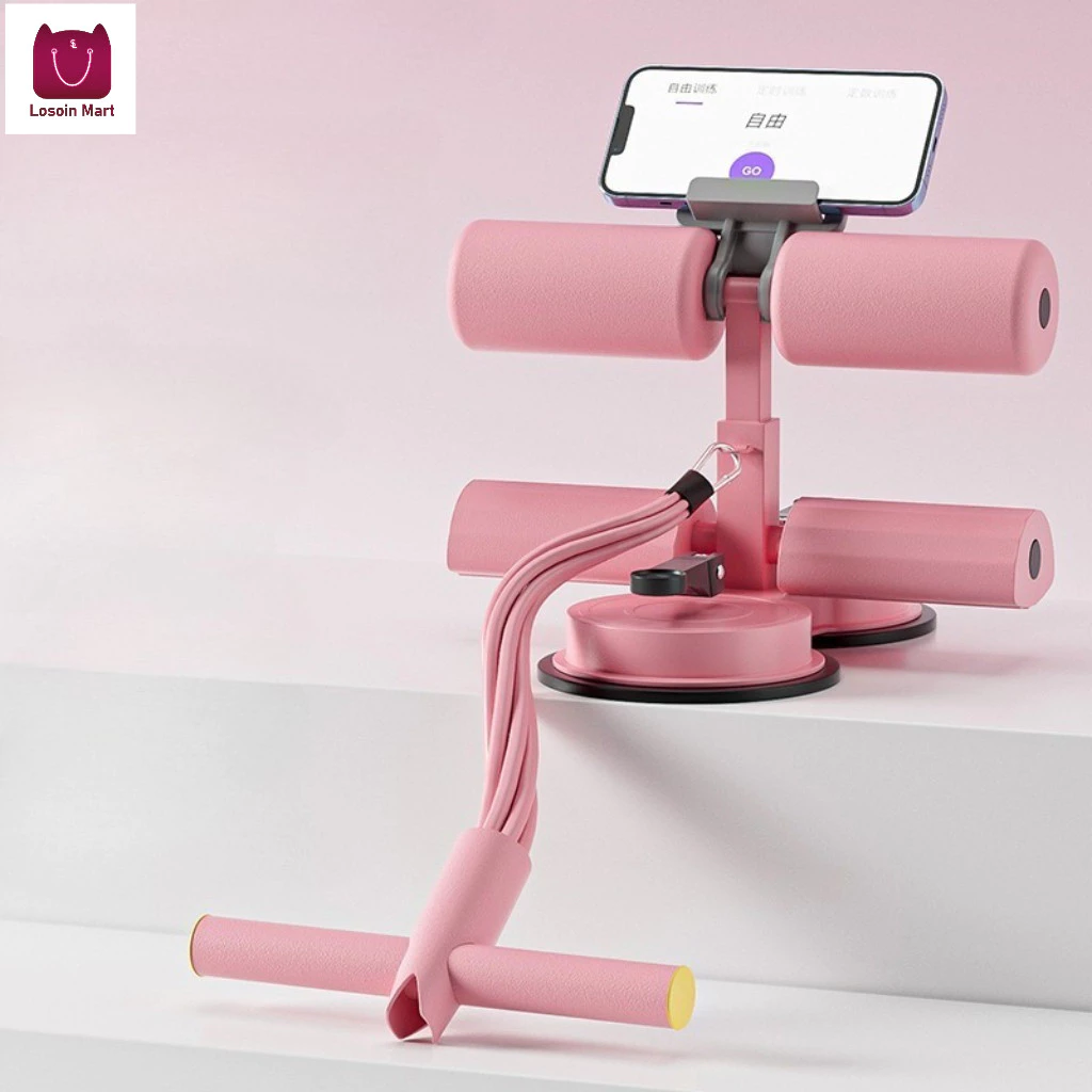 Máy tập bụng, dụng cụ định hình cơ thể và hỗ trợ tập luyện, cố định bằng giác hút, an toàn và ổn định, có dây kéo.