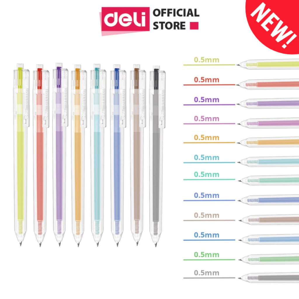 [40+ MÀU MỚI] Bút bi nước mực gel bấm EG118 nhiều màu 0.5mm Deli xinh xắn nhanh khô viết đều nhiều mực