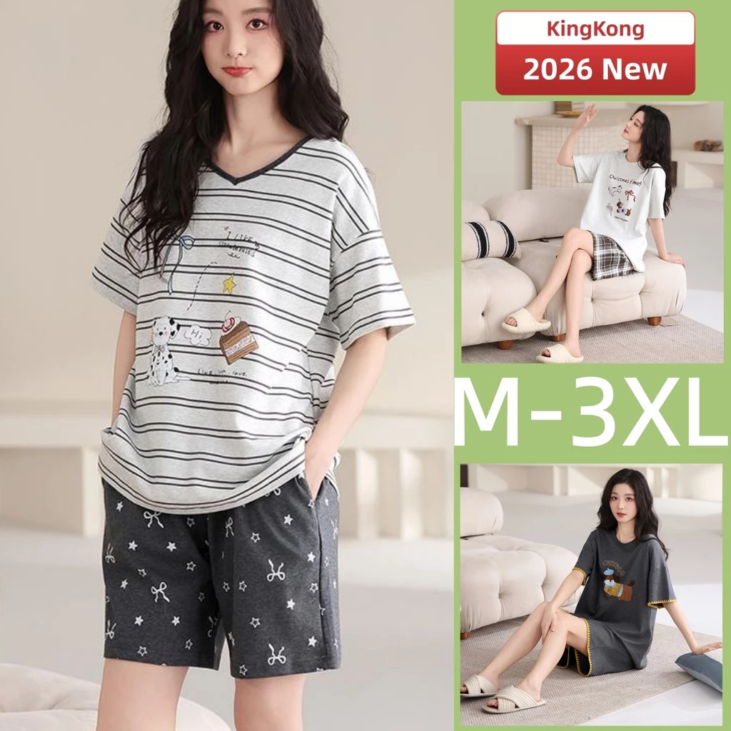 Bộ Đồ Ngủ Nữ Cotton Mùa Hè, Hoạt Hình Dễ Thương, Tay Ngắn, Phù Hợp Từ M Đến 3XL