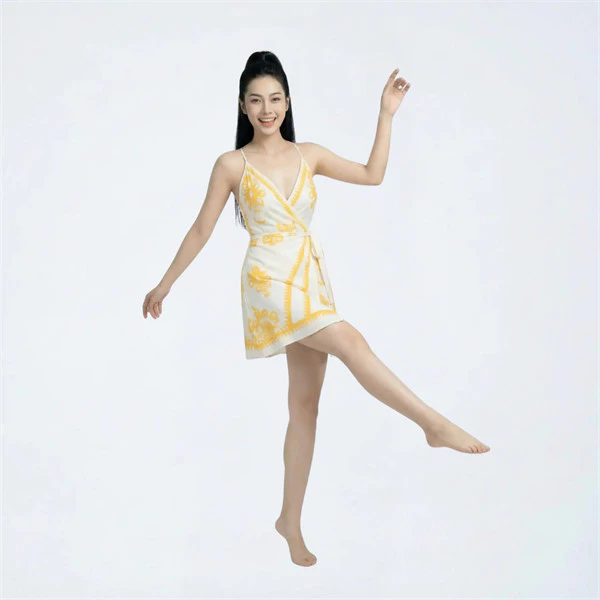 Váy Choàng Nữ Họa Tiết Thân Trên Đắp Chéo Tạo Cổ Chữ V