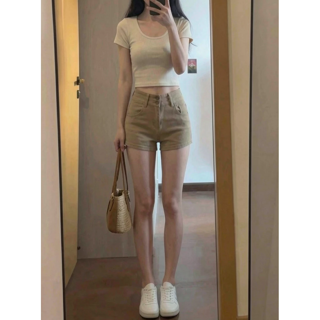 DaDuHey New American Ins High Street Retro Denim Shorts Niche High Waist Wide Leg Pants Large Size Hot Pants