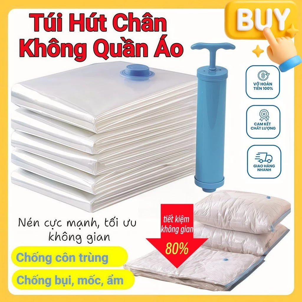 Túi Hút Chân Không Trong Suốt - Máy Hút Chân Không Đựng Quần Áo, Chăn Màn Mền, Gọn Gàng, Chống Mốc