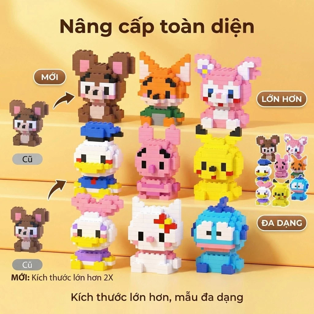 Combo DIY mô hình 3D mini nâng cấp – size lớn, hạt to dễ lắp, phong cách dễ thương