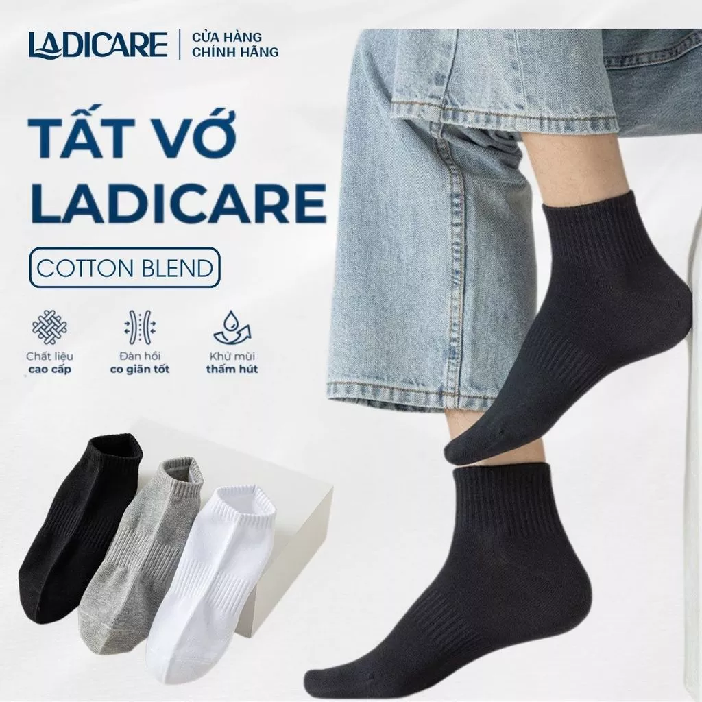 Hộp 5 đôi tất vớ nam nữ cotton cao cấp LADICARE êm ái dày dặn thoáng khí khử mùi, thấm hút tối đa