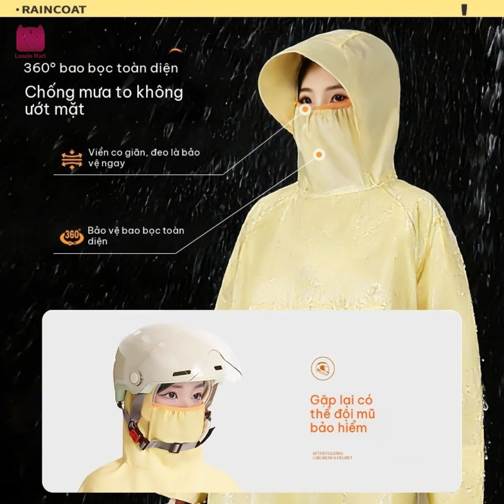 Áo mưa đi xe đạp ngoài trời, thiết kế liền thân, chống mưa và gió, có tay áo, phù hợp cho cả nam và nữ.