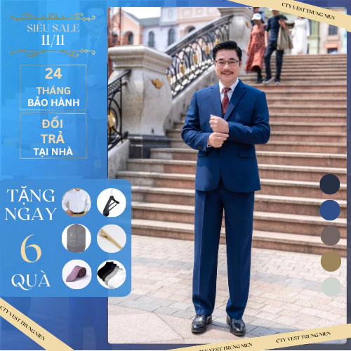 MÃ GIẢM GIÁ  Bộ Vest trung niên cao cấp hàn, bộ quần áo comple nam trung niên cao cấp sang trọng đứng