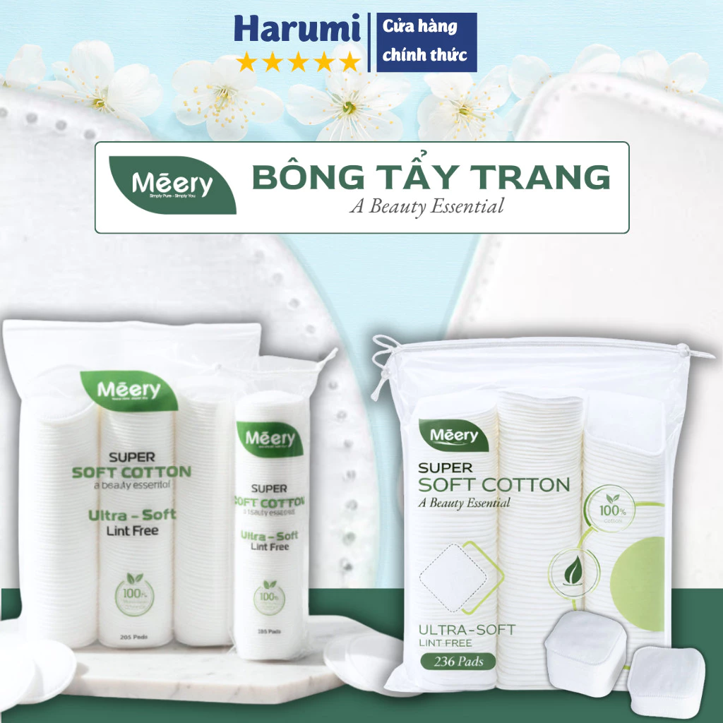 Bông Tẩy Trang MÉERY Chính Hãng, Bông Tẩy Trang Meery 205 Miếng 100% Cotton, Bông Tẩy Trang Meery 125 Miếng, BTT
