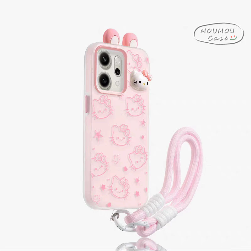 Ốp Lưng IPhone 13 17 11 16 12 14 15 Pro Max Air XR X XS Max Dây Buộc Búp Bê HelloKitty 3D Màu Hồng Hoạt Hình
