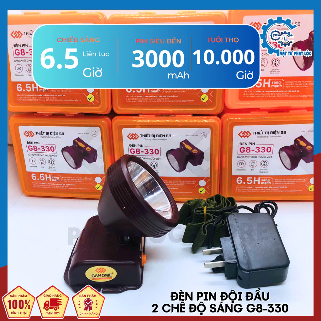 Đèn pin đội đầu siêu sáng, Đèn pin phượt G8-330 , Pin 3000mAh, Công suất 3WW, 2 chế độ sáng đèn