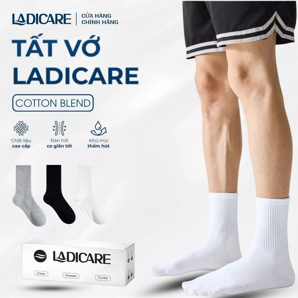 Tất vớ trơn basic cổ trung LADICARE chất liệu cotton gân trơn thời trang 2 màu đen trắng dày dặn êm ái