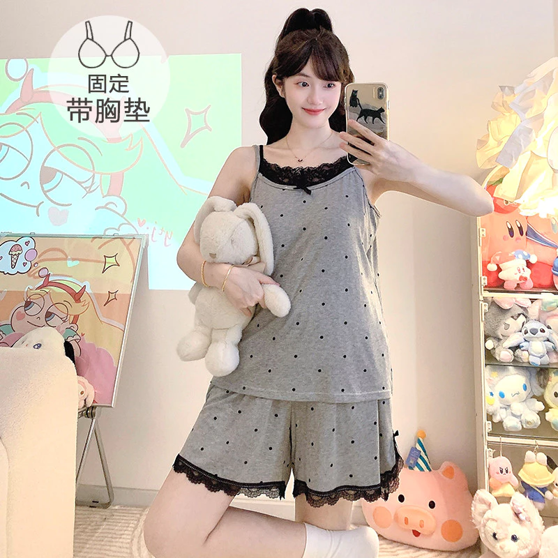 Bộ Đồ NgủModal M-5XL Có Ren Trang Trí Không Tay, Phù Hợp Mặc Ở Nhà Vào Mùa Hè