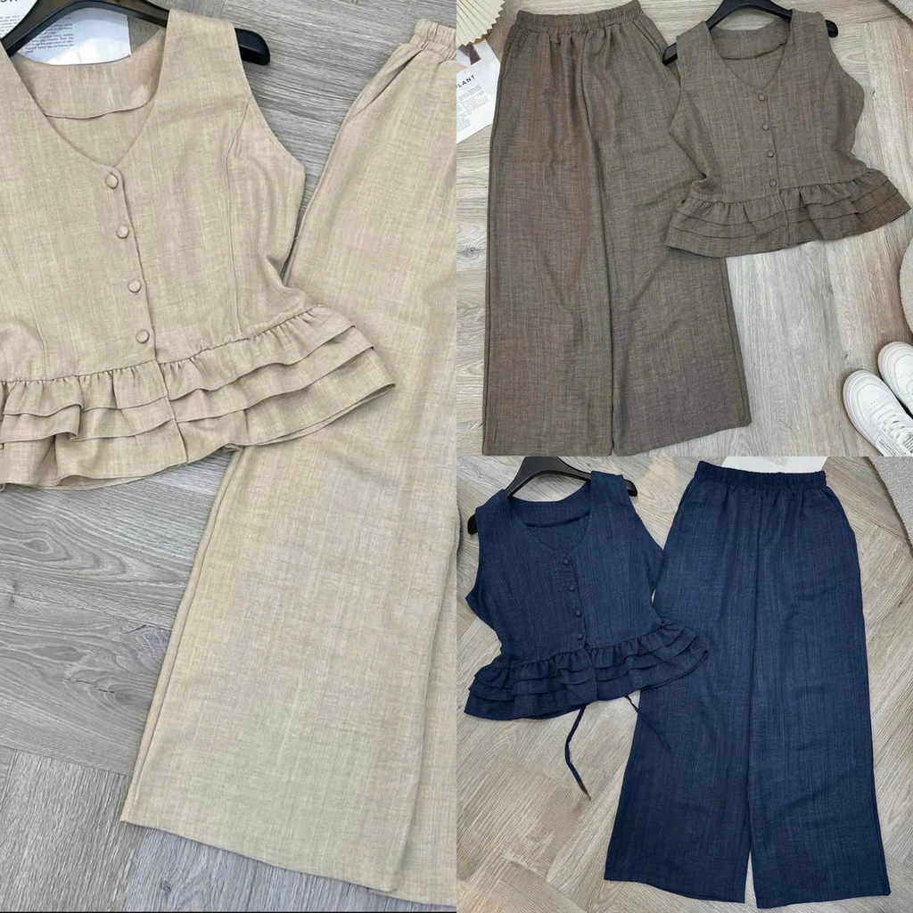 (NEW) SET Bộ Đũi Nữ Quần Suông DÀI Thiết Kế Lại Bèo Mát Mẻ Thời Trang MỚI  Cho Mùa Hè LANA FASHION