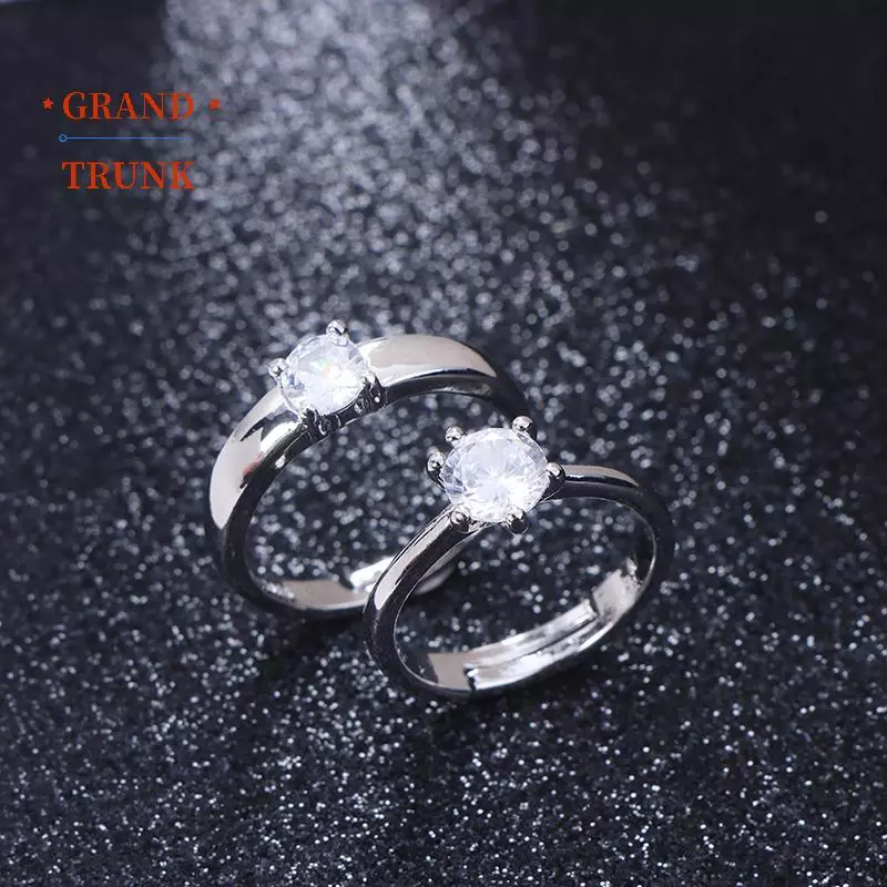Nhẫn Đính Hôn Đôi Kiểu Cổ Điển, Kim Cương Giả, Kích Thước Điều Chỉnh Được - Quà Tặng Lễ Tình Nhân