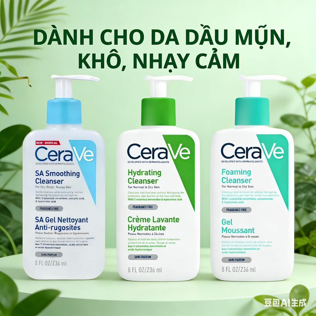 Sữa Rửa Mặt Cerave Cho Da Dầu, Da Khô, Da Nhạy Cảm